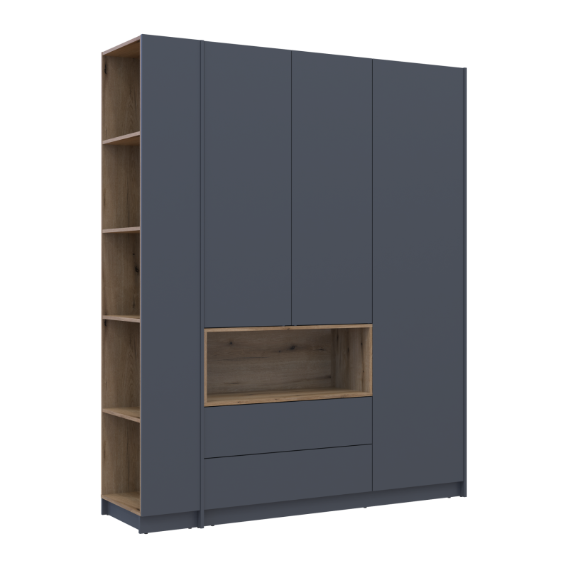 Шкаф для одежды с нишей и этажеркой Дейл Графит/Дуб Эвок 3 ДСП 178х52х220 (44900337)