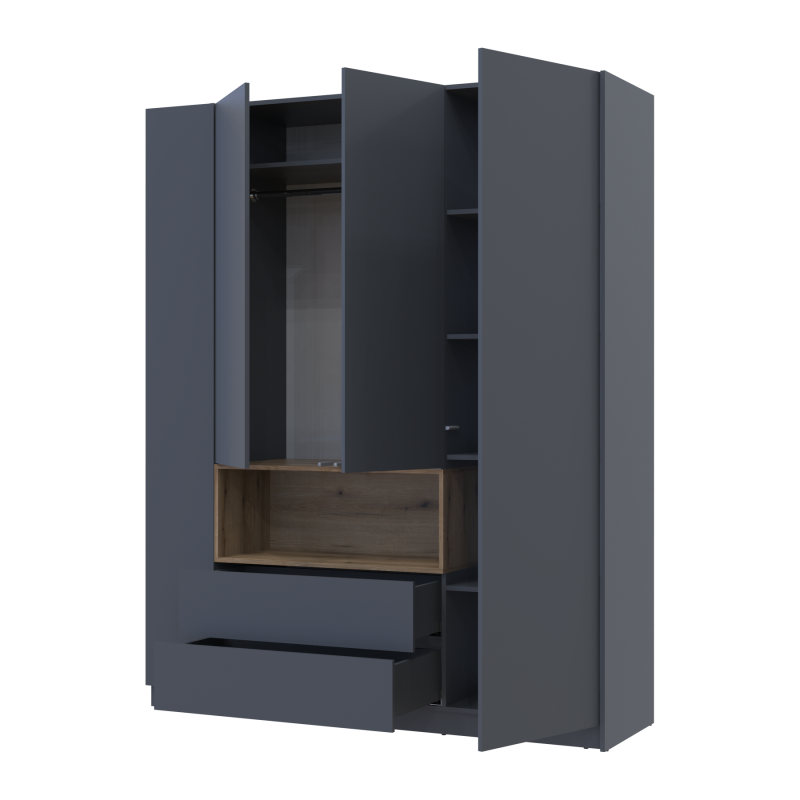 Шкаф для одежды с нишей и этажеркой Дейл Графит/Дуб Эвок 3 ДСП 178х52х220 (44900337)