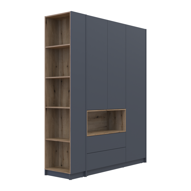 Шкаф для одежды с нишей и этажеркой Дейл Графит/Дуб Эвок 3 ДСП 178х52х220 (44900337)