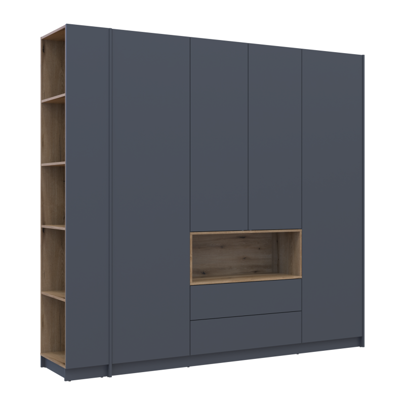 Шкаф для одежды с нишей и этажеркой Дейл Графит/Дуб Эвок 4 ДСП 234х52х220 (44900339)