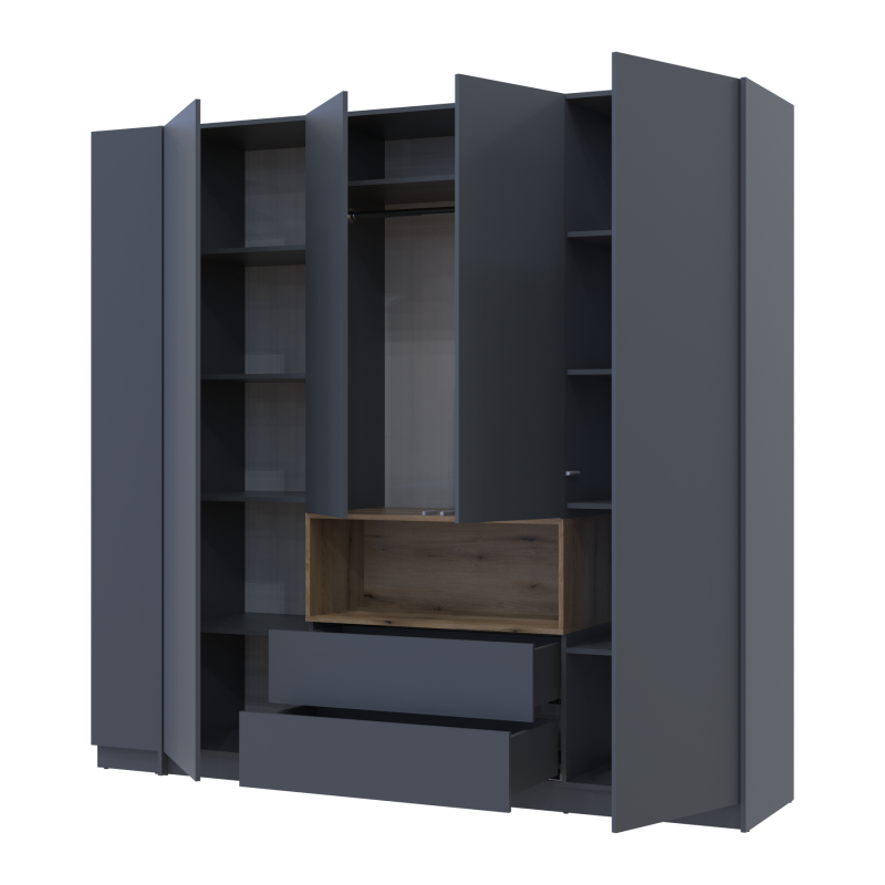 Шкаф для одежды с нишей и этажеркой Дейл Графит/Дуб Эвок 4 ДСП 234х52х220 (44900339)