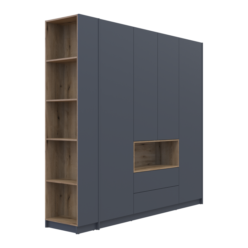 Шкаф для одежды с нишей и этажеркой Дейл Графит/Дуб Эвок 4 ДСП 234х52х220 (44900339)