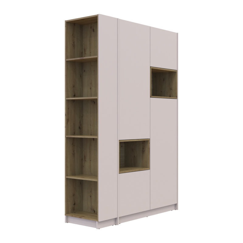 Шкаф для одежды с нишей и этажеркой Дэйл Кашемир/Дуб Артизан 2 ДСП 143.2х52х220 (44900336)