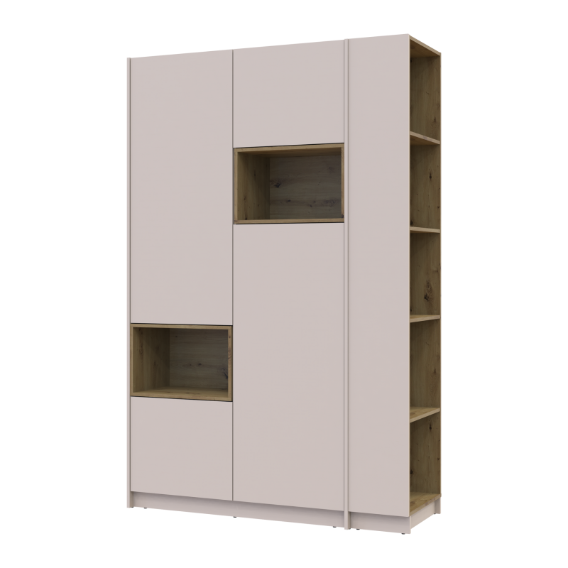 Шкаф для одежды с нишей и этажеркой Дэйл Кашемир/Дуб Артизан 2 ДСП 143.2х52х220 (44900336)