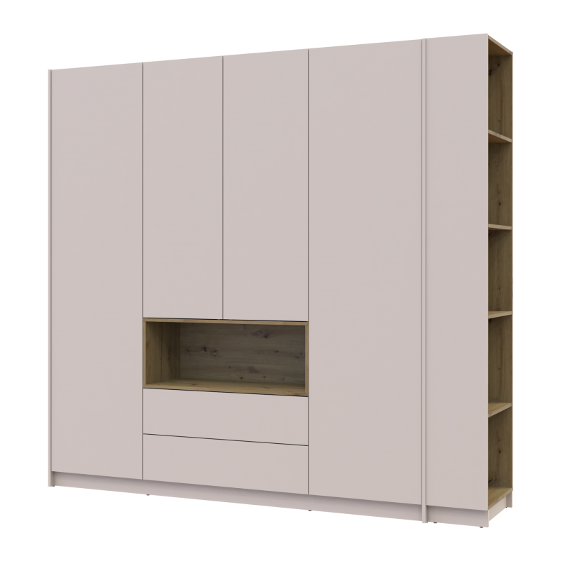 Шкаф для одежды с нишей и этажеркой Дэйл Кашемир/Дуб Артизан 4 ДСП 234х52х220 (44900340)