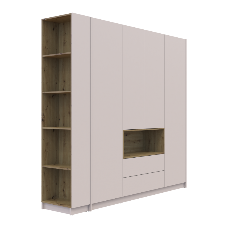 Шкаф для одежды с нишей и этажеркой Дэйл Кашемир/Дуб Артизан 4 ДСП 234х52х220 (44900340)