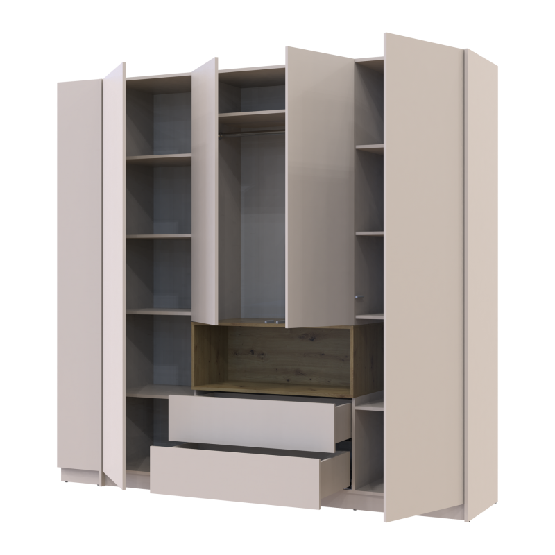 Шкаф для одежды с нишей и этажеркой Дэйл Кашемир/Дуб Артизан 4 ДСП 234х52х220 (44900340)