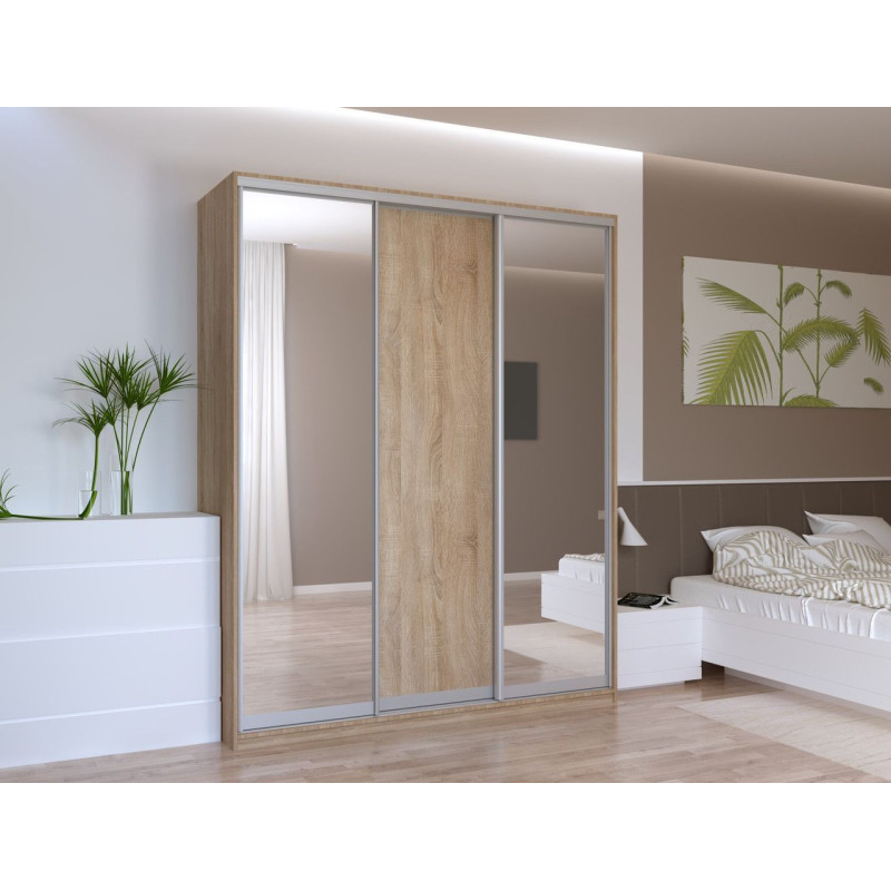 Шкаф купе Сити Лайт Дуб Cонома 1 ДСП / 2 Зеркала 180х60х225 (44900030)