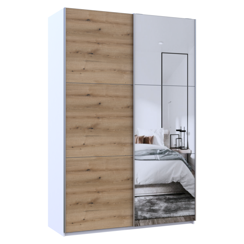 Шкаф купе G-Caiser Белый Дуб Евок 1 ДСП / 1 Зеркало 160х60х240 (42005071)