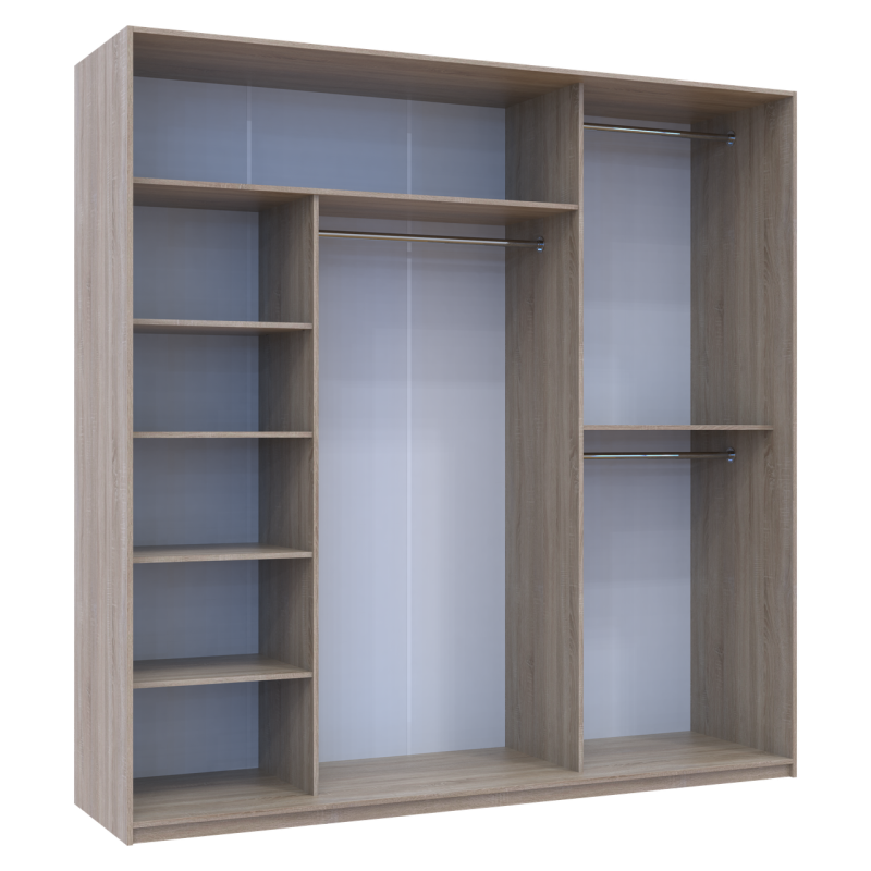 Шкаф купе Сити Лайт Дуб сонома 1 ДСП / 2 Зеркала 225х60х225 (42002136)