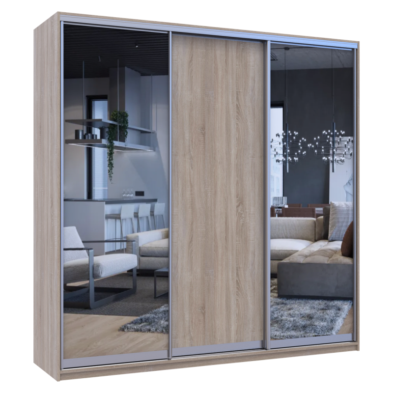 Шкаф купе Сити Лайт Дуб сонома 1 ДСП / 2 Зеркала 225х60х225 (42002136)