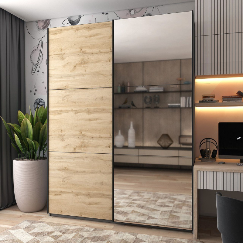 Шкаф купе G-Caiser Графит / Дуб Эвок 1 ДСП / 1 зеркало / 3 части 180х60х240 (80737749)