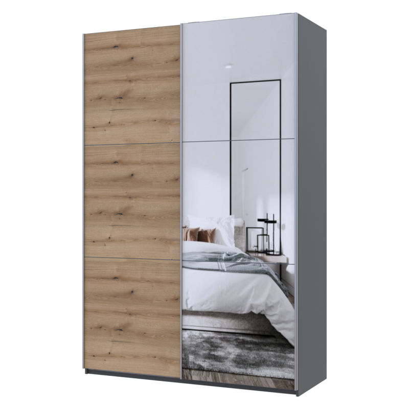 Шкаф купе G-Caiser Графит Дуб Евок 1 ДСП / 1 Зеркало 160х60х240 (42005072)