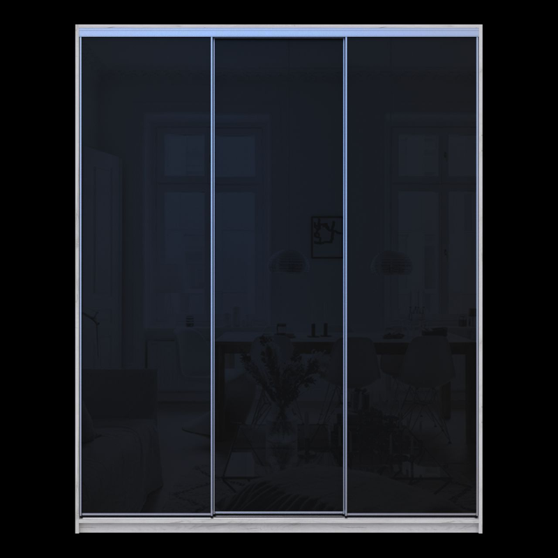 Шкаф купе Сити Лайт Слим Белое Дерево Стекло Черное 180х60х225 (44900305)