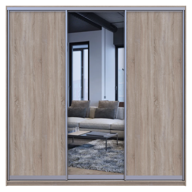 Шкаф купе Сити Лайт Дуб сонома 2 ДСП / 1 Зеркало 225х60х225 (42002135)