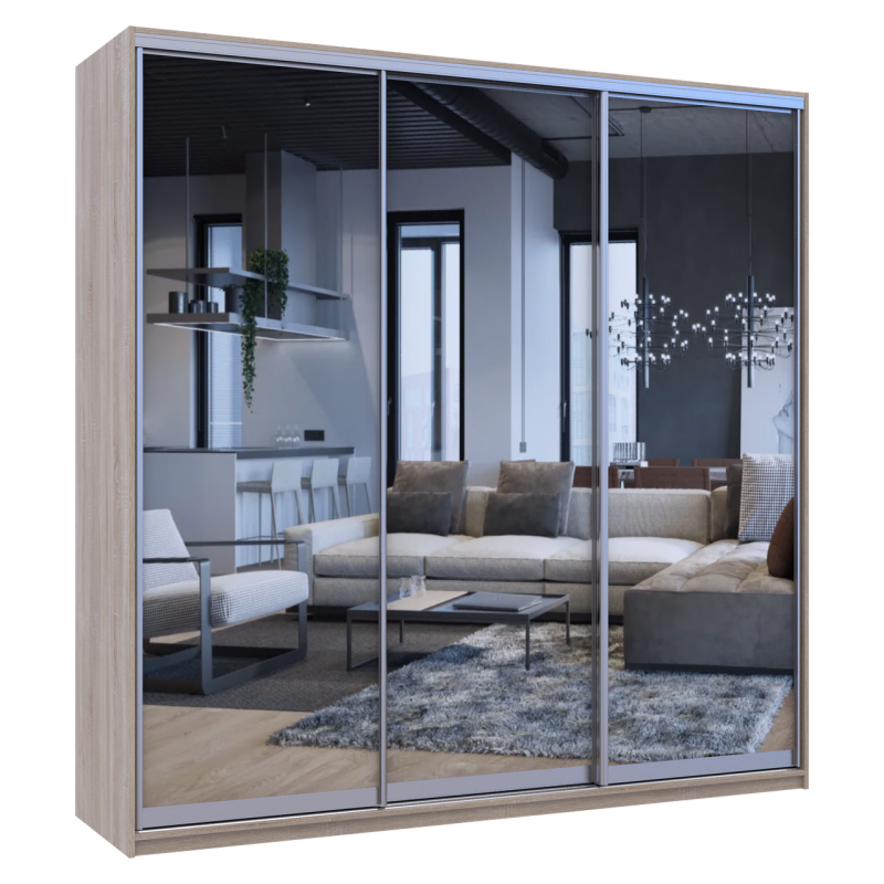 Шкаф купе Сити Лайт Дуб сонома 3 Зеркала 225х60х225 (42002138)