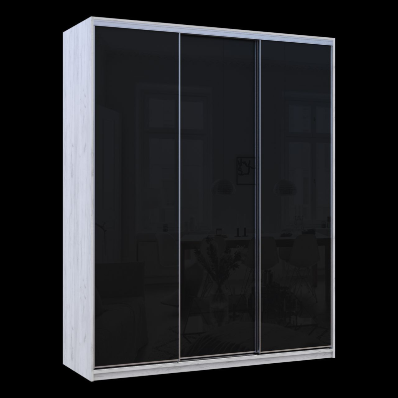 Шкаф купе Сити Лайт Слим Белое Дерево Стекло Черное 180х60х225 (44900305)