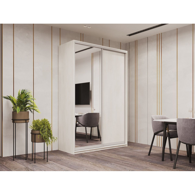 Шкаф купе Сити Лайт Белое дерево 1 ДСП / 1 Зеркало 150х60х225 (42002062)