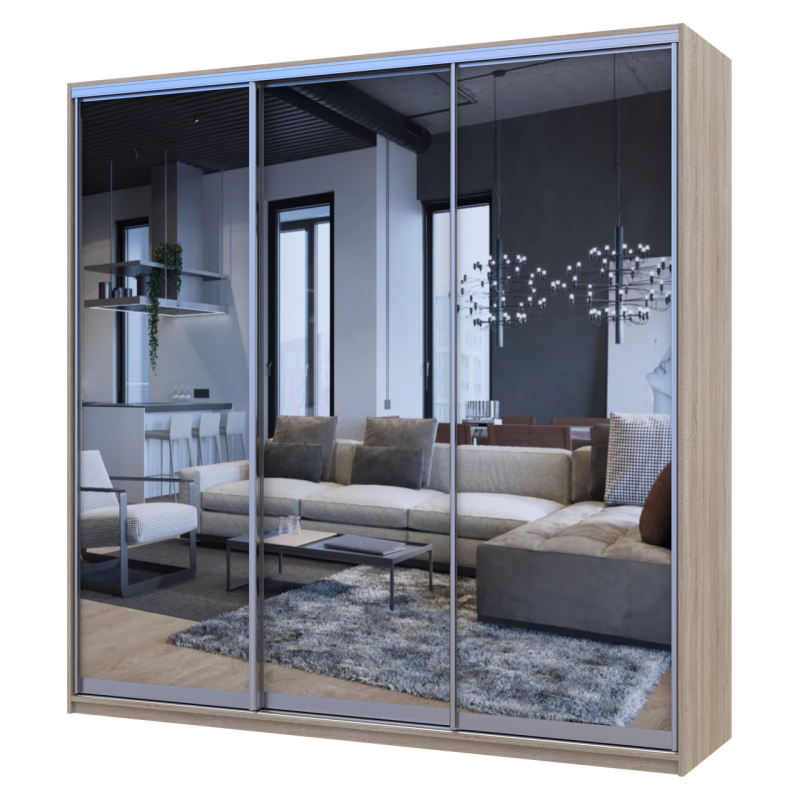 Шкаф купе Сити Лайт Дуб сонома 3 Зеркала 225х60х225 (42002138)