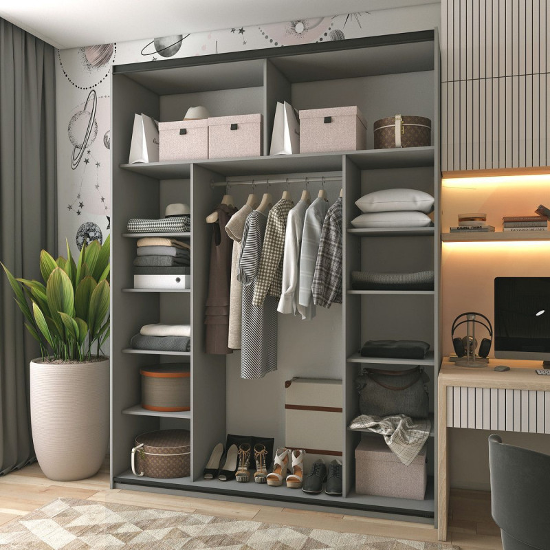 Шкаф купе G-Caiser Графит Графит 1 ДСП / 1 зеркало 180х60х240 (42005088)