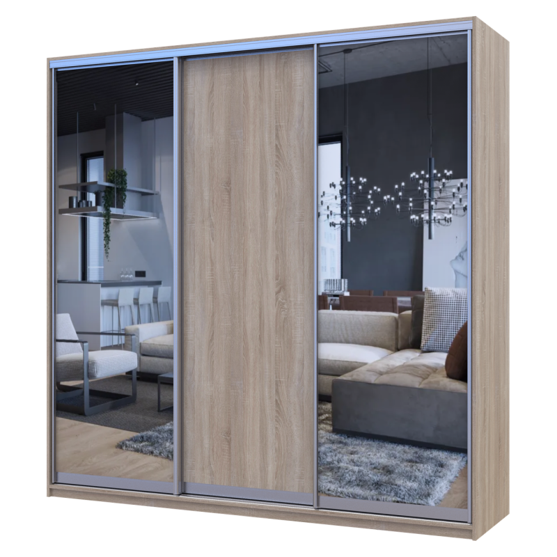 Шкаф купе Сити Лайт Дуб сонома 1 ДСП / 2 Зеркала 225х60х225 (42002136)