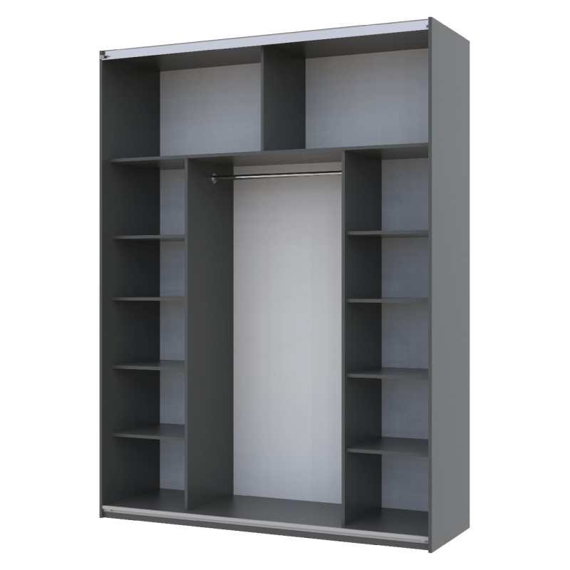 Шкаф купе G-Caiser Графит / Дуб Эвок 1 ДСП / 1 зеркало / 3 части 180х60х240 (80737749)