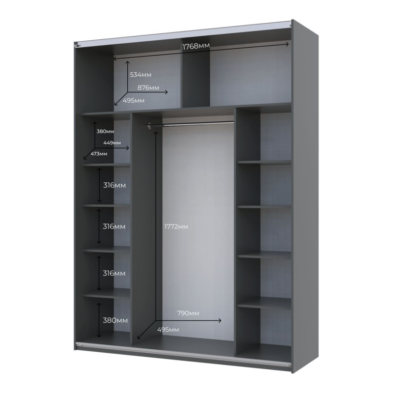 Шкаф купе G-Caiser Графит Графит 1 ДСП / 1 зеркало 180х60х240 (42005088)