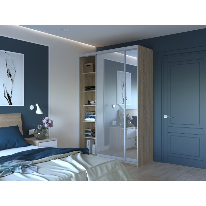 Шкаф купе Сити Лайт Дуб Cонома 2 Зеркала 150х45х225 (42002038)