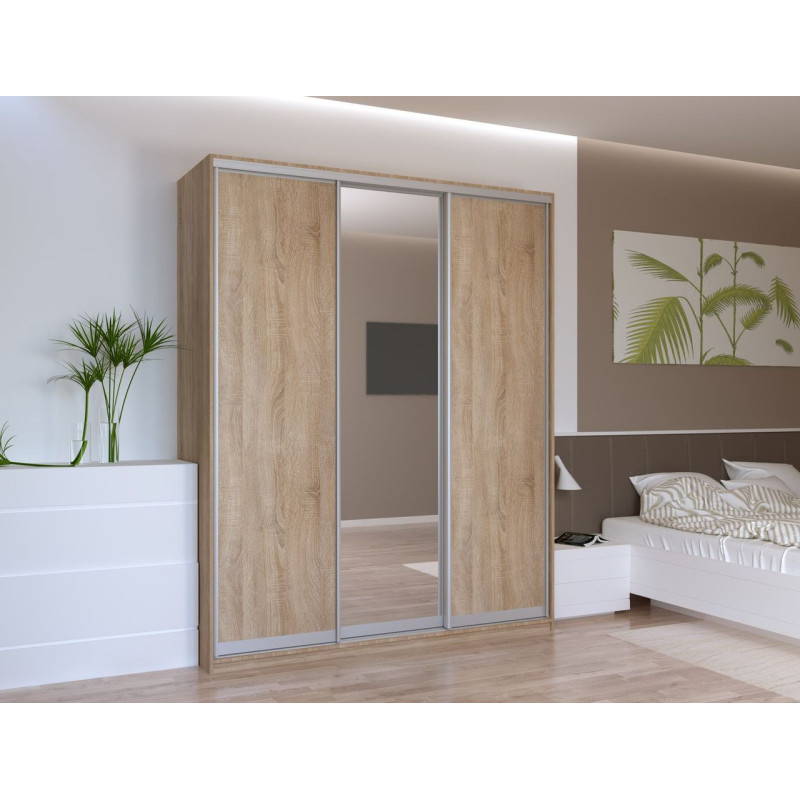 Шкаф купе Сити Лайт Дуб Cонома 2 ДСП / 1 Зеркало 180х60х225 (41070010)