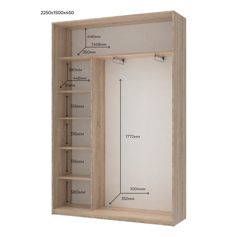 Шкаф купе Сити Лайт Дуб Cонома 2 ДСП 150х45х225 (42002013)