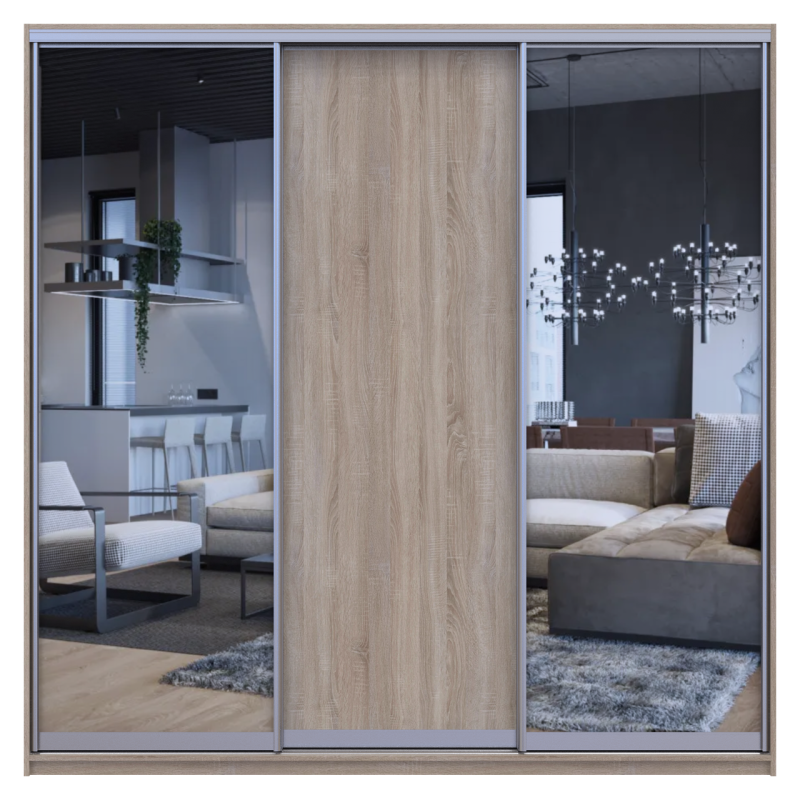 Шкаф купе Сити Лайт Дуб сонома 1 ДСП / 2 Зеркала 225х60х225 (42002136)
