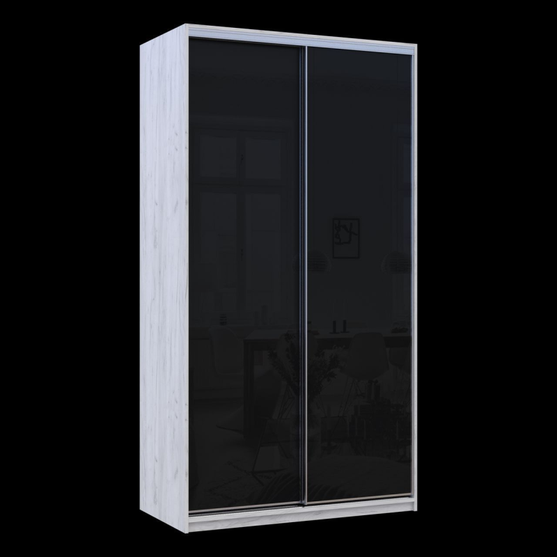 Шкаф купе Сити Лайт Слим Белое Дерево Стекло Черное 120х60х225 (44900298)