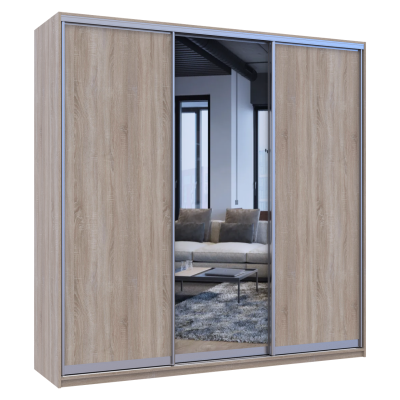 Шкаф купе Сити Лайт Дуб сонома 2 ДСП / 1 Зеркало 225х60х225 (42002135)