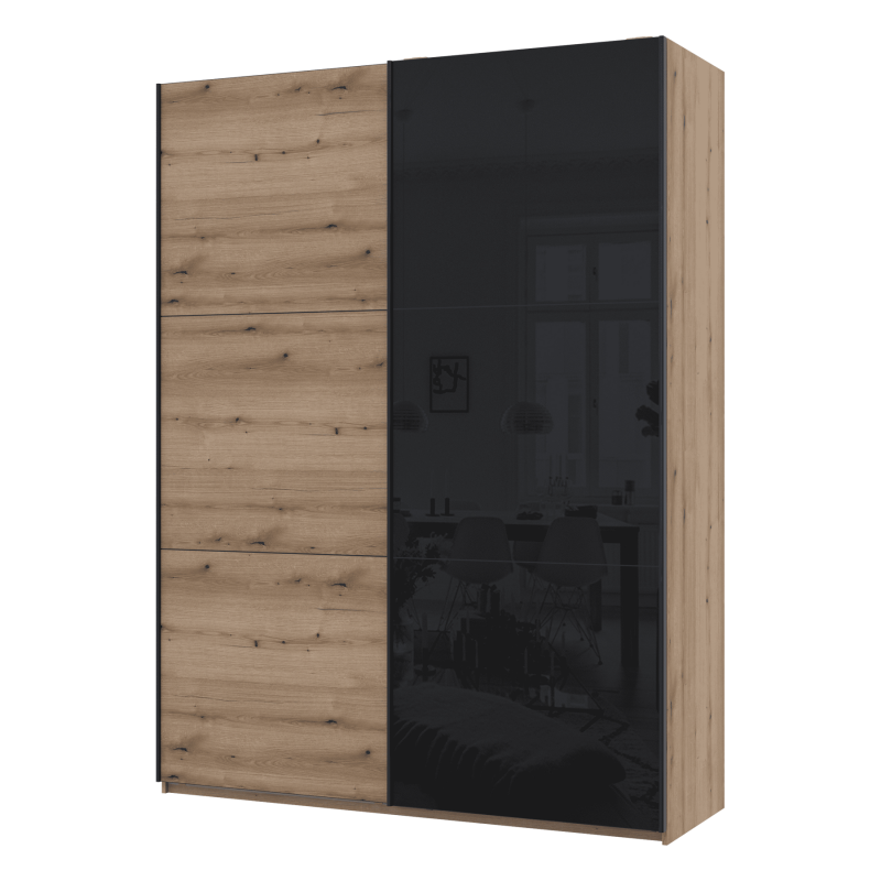 Шкаф купе G-Caiser Дуб Эвок / Черный 1 ДСП / 1 Стекло / 3 части 180х60х240 (80737750)