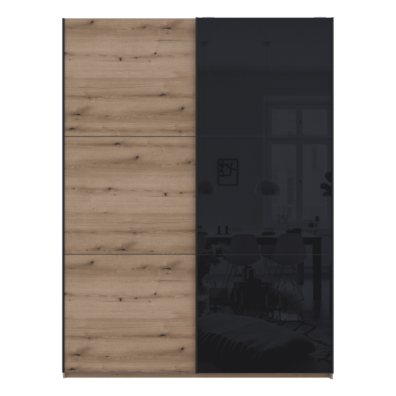 Шкаф купе G-Caiser Дуб Эвок / Черный 1 ДСП / 1 Стекло / 3 части 180х60х240 (80737750)