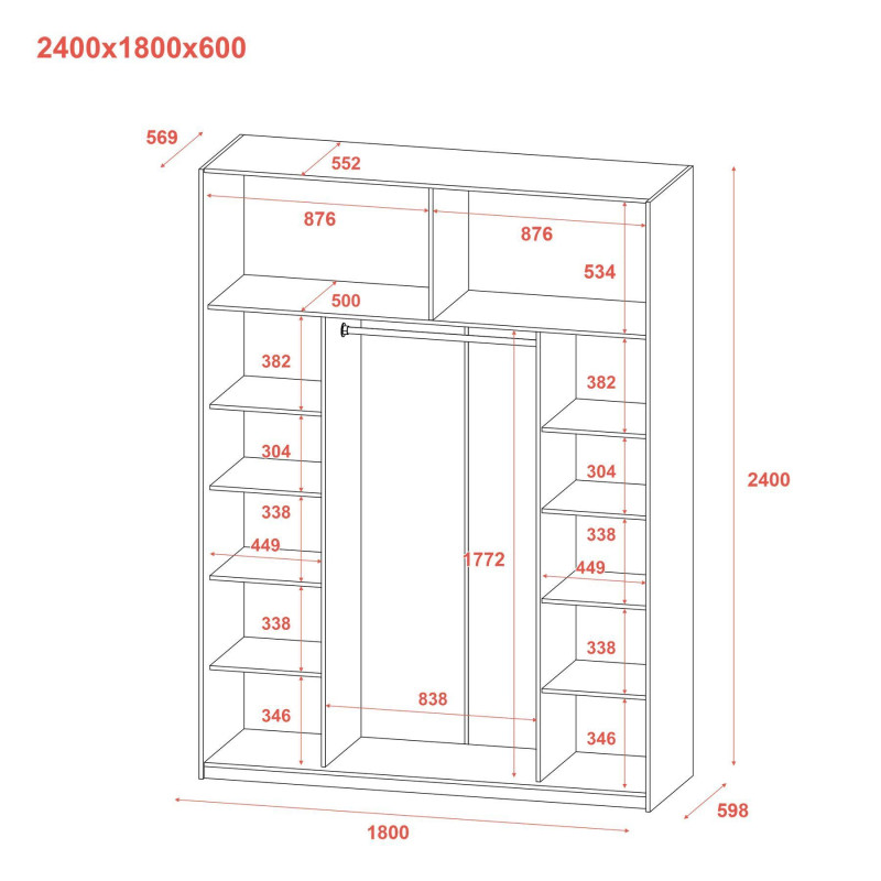 Шкаф купе G-Caiser Графит Графит 1 ДСП / 1 зеркало 180х60х240 (42005088)