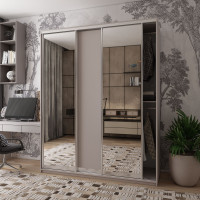 Шкаф купе Сити Лайт Кашемир 1 ДСП / 2 зеркала 225х60х225 (80736380)
