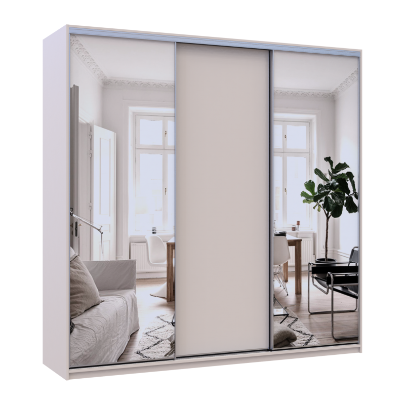 Шкаф купе Сити Лайт Кашемир 1 ДСП / 2 зеркала 225х60х225 (80736380)