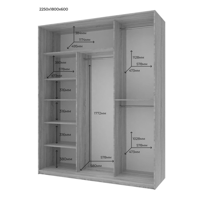 Шкаф купе Сити Лайт Кашемир 2 ДСП/1 зеркало 180х60х225 (80736371)