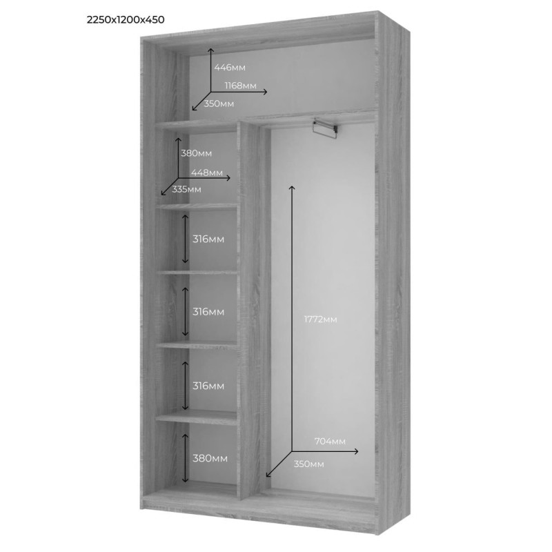 Шкаф купе Сити Лайт Кашемир 2 ДСП 120х45х225 (80736332)