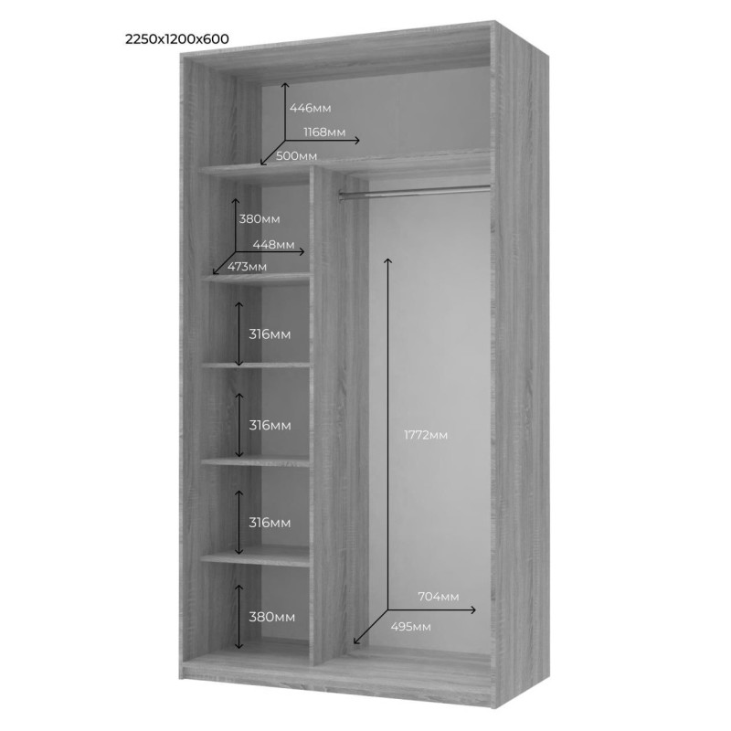 Шкаф купе Сити Лайт Кашемир 2 Зеркала 120х60х225 (80736341)