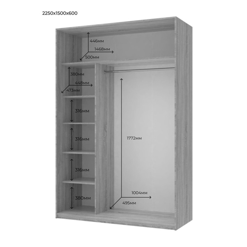 Шкаф купе Сити Лайт Кашемир 2 Зеркала 150х60х225 (80736359)