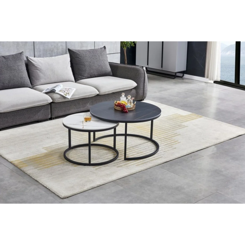 Журнальный столик FLORIDA B черный мат+белый мат эф.мрамора/черный (к-кт) (19574-01)