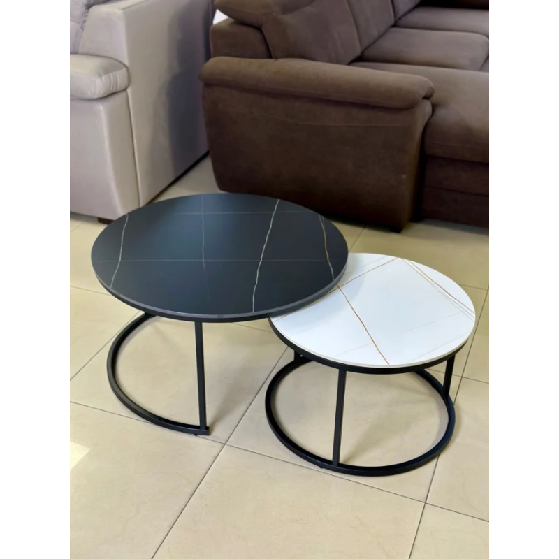 Журнальный столик FLORIDA B черный мат+белый мат эф.мрамора/черный (к-кт) (19574-01)