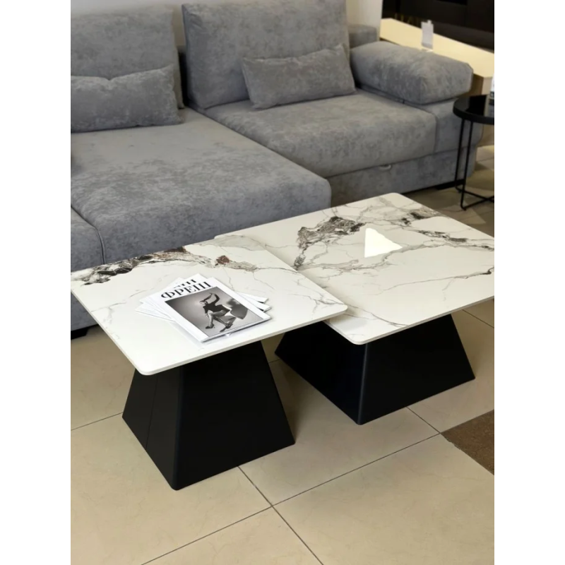 Журнальный столик INDIANA Белый глянец/Черный (к-кт) 80 x 80 см. & 60 x 60 см. (22060-01)