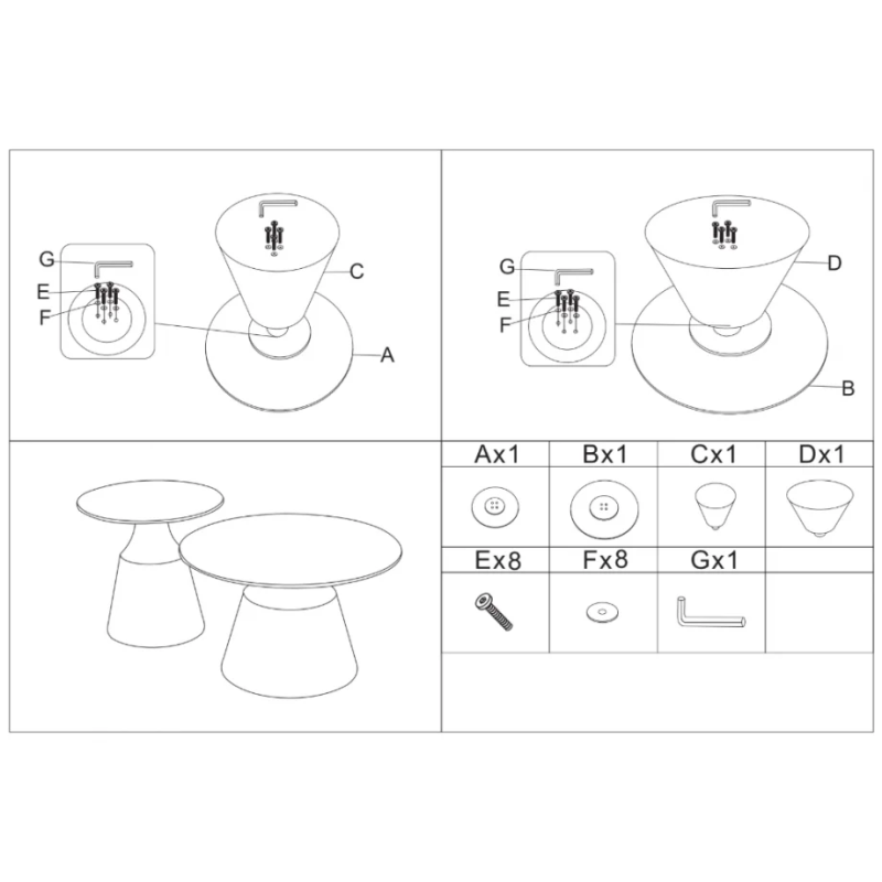 Журнальный столик NEBRASKA Белый глянец / Черный (к-кт) 70 см. &Д. 50 см. (22059-01)