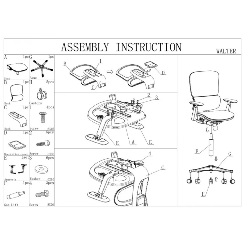 Кресло офисное WALTER черная ткань/алюминий (22251-01)