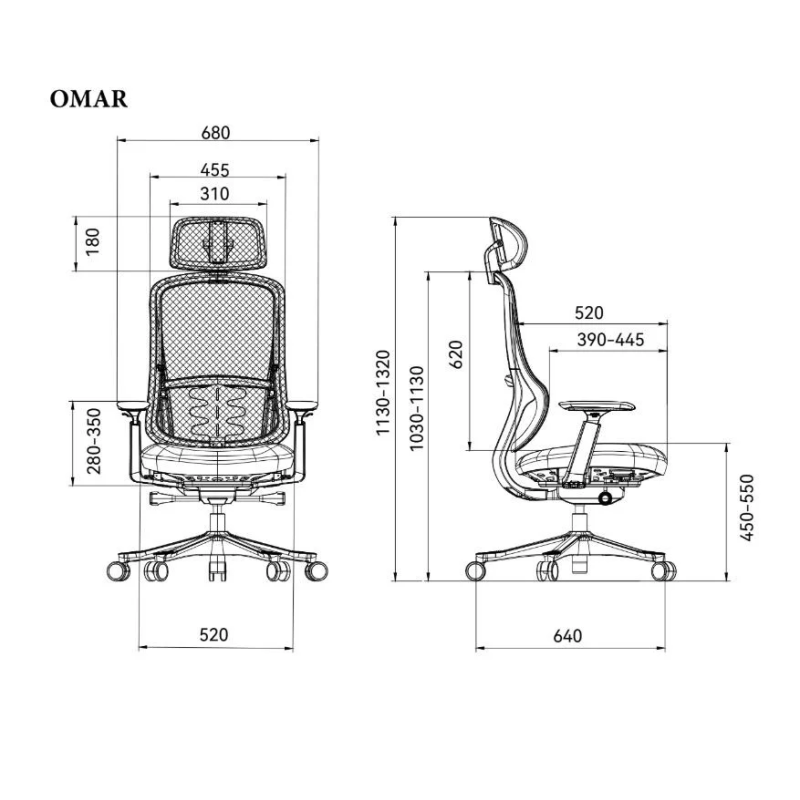 Кресло офисное OMAR черная ткань/черный каркас (22272-01)