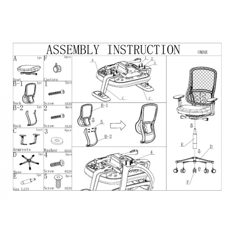 Кресло офисное OMAR черная ткань/черный каркас (22272-01)