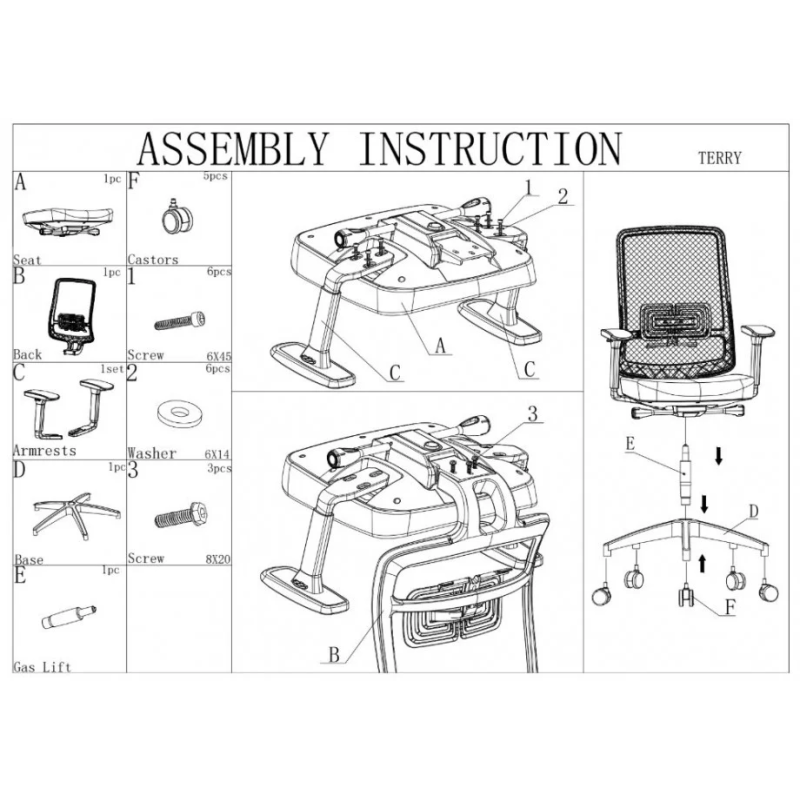 Офісне крісло TERRY чорне/синя тканина/чорний каркас (22273-01)